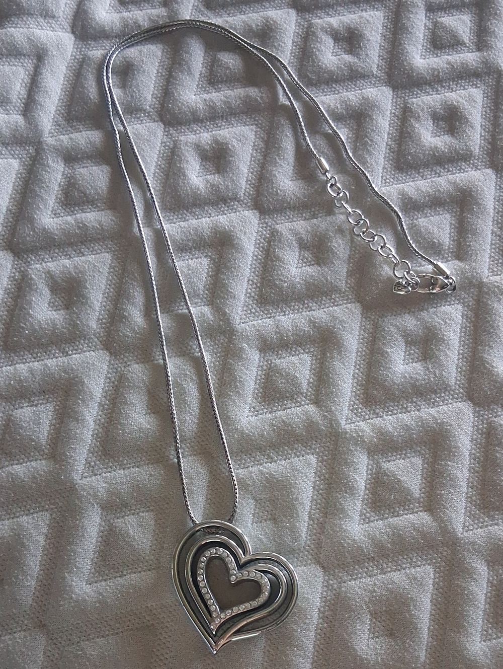 Vintage Brightin Silver Heart Pendant Necklace - Elegant Layered Heart Design